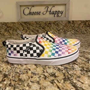 Vans classic rainbow checkerboard slip-on sz5